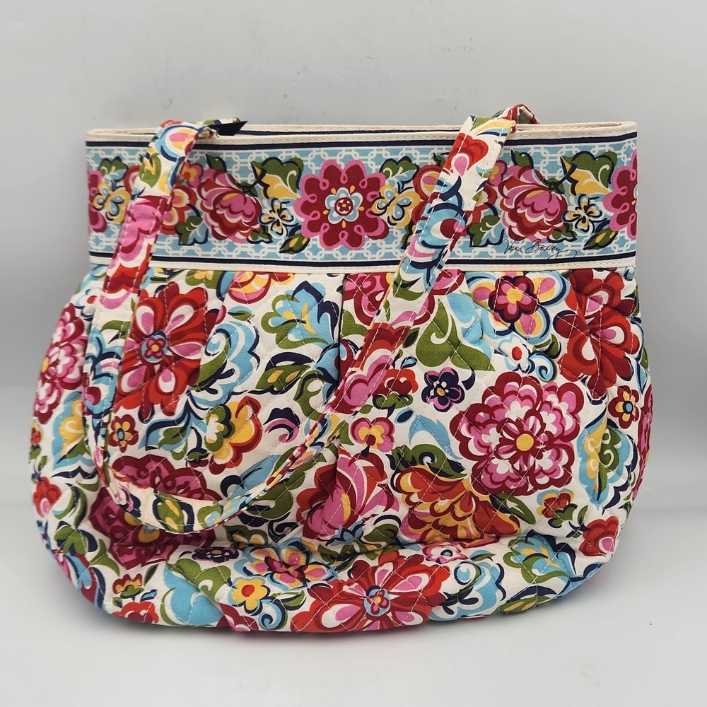 Vera‎ Bradley Cheerful Floral Quilted Tote Bag Large Shoulder Purse